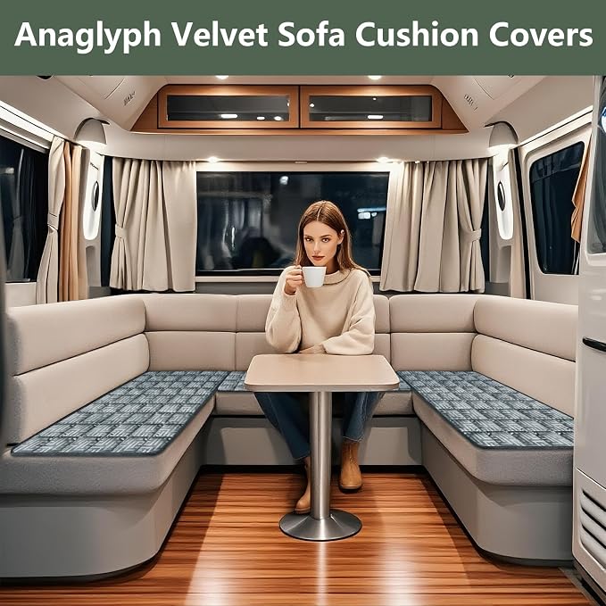 Paw Cart Couch Cover Caravan Quilted Sofa Topper Greek Key Pattern Washable Non Slip Soft Pet Protector for Any Type of Couch (Gray Blue,W 35“ x D 28” 1 Piece) - Image 2
