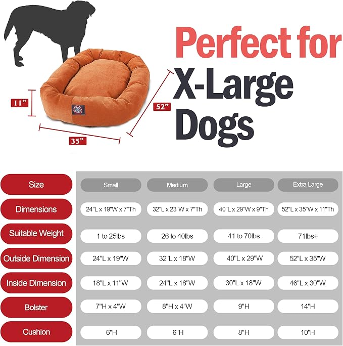 Majestic Pet 52 Inch Micro Velvet Calming Dog Bed Washable – Cozy Soft Round Dog Bed with Spine for Head Support - Fluffy Donut Puppy Mat 52x35x11 (inch) X- Large – Orange - Image 3
