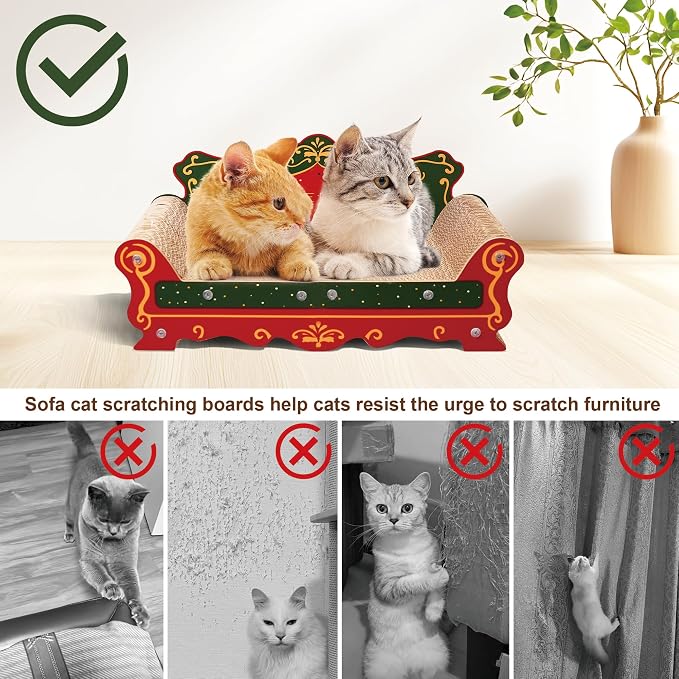 COOZMENT Scratching Sofa, Couch Shaped Thick Scratching Cardboard, Lounge Bed for Indoor Rest&Play, Sofa Scratcher Pad (Red, 23" L X 12.2" W X 10.7" H) - Image 3