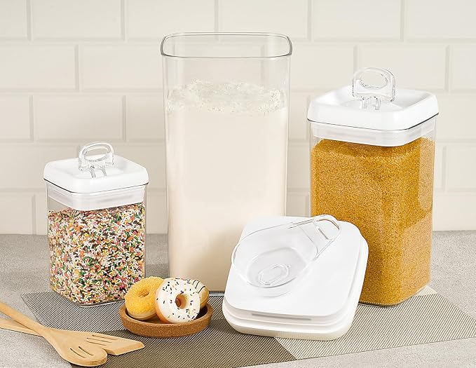 Felli Flip Tite Acrylic Food Storage Container with Lid 6” XL Air Tight Ring Seal Flip Top, Plastic Kitchen Baking Canister for 5 lb Flour Sugar Rice Protein Powder Pantry Organizer (Nest-M, White) - Image 3