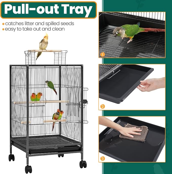 Yaheetech 35 inch Wrought Iron Bird Cage w/Play Open Top and Rolling Stand for Small Birds Like Parrots Conure Lovebird Cockatiel Lovebirds Budgies - Image 7