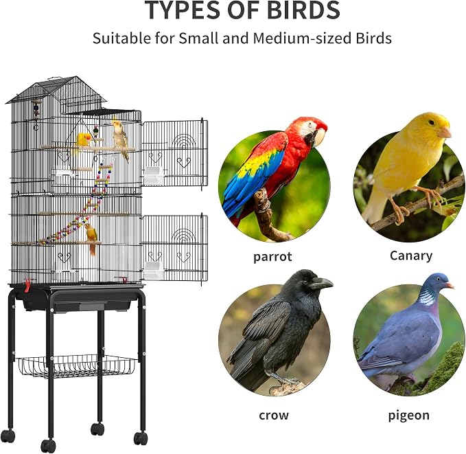 YITAHOME 62 Inch Large Bird Cage​ | Bird Cage​ with ​Rolling Stand, ​Feeding Doors​ & ​Hanging Accessories​ for ​Parrots ​Cockatiels ​​Parakeets​ - Image 4