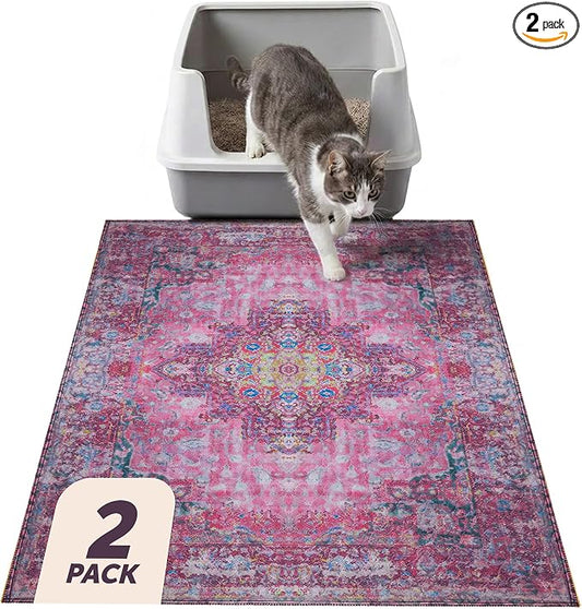 Lovewag Cat Litter Mat, Litter Box Mat, Mystic Fuchsia, 36x48, 2 Pack | Washable litter mat cover, kitty litter mat & cat mat for litter box, litter trapping mat, prevents tracking, multi-cat by Lovewag