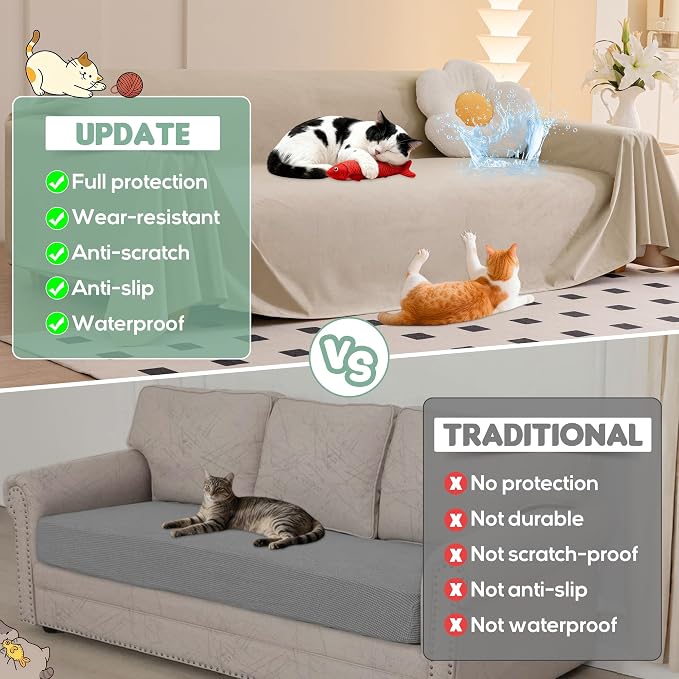 LOllON Cat Scratch Couch Cover Waterproof 150"x71" Non-Slip | Pet-Friendly Couch Protector, Anti-Scratch & Waterproof Sofa Cover For Cats Dogs Kids, Machine Washable - Image 6