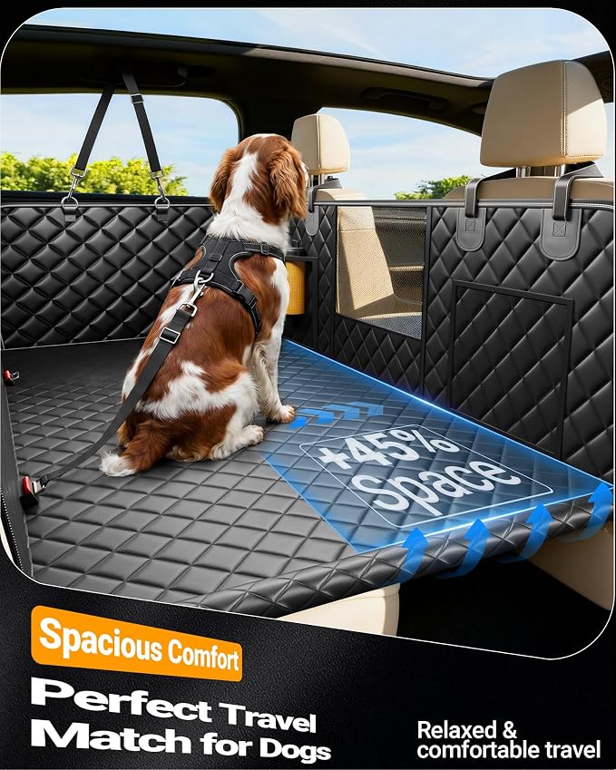 PetDance Car Back Seat Extender for Dogs,【Hard Bottom But Soft Touch】 | Thick Support Foam,【600LBS】Car BacSeat Cover,100% Waterproof Anti-Scratch Hammock for Sedan | Mid-Size & Compact SUV/Truck - Image 4