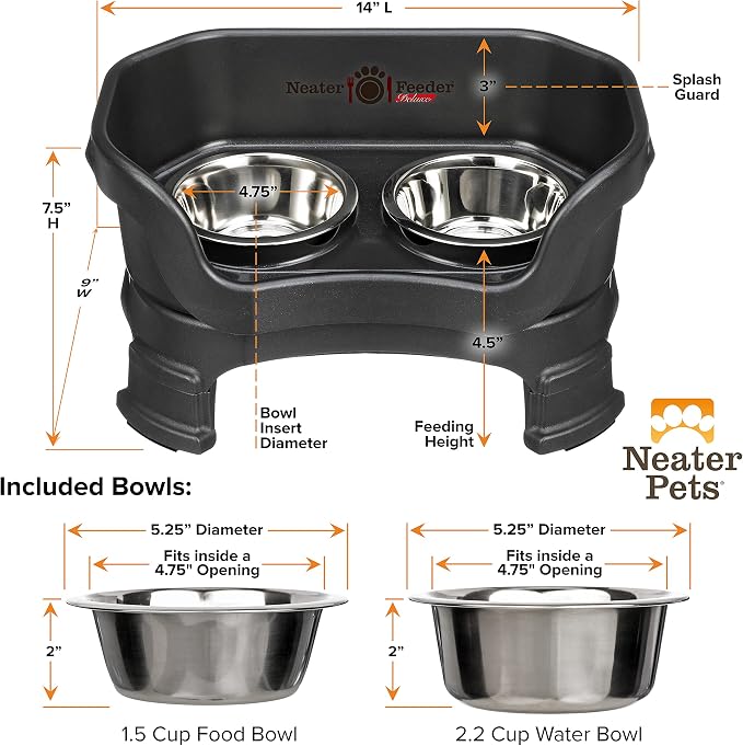 Neater Feeder Deluxe Mess-Proof Elevated Dog Bowls for Small Dogs (Up to 19 lbs), 2 Height Adjustable (6” & 7.5”) No-Spill Raised Dog Bowl Stand, Stainless Steel Food Bowl Set, Made in USA, Black - Image 8