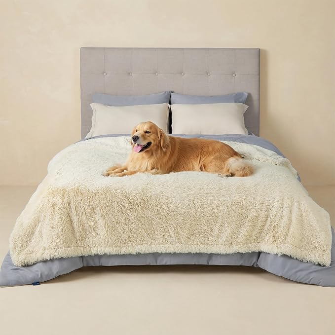 Bedsure Waterproof Dog Blankets for Large Dogs, Fluffy Faux Fur, 60×80" | Plush Fuzzy Reversible Pet Blankets for Couch and Bed, Soft Calming Throw Blanket Washable, Dog Gift, Twin Size,Cream - Image 7