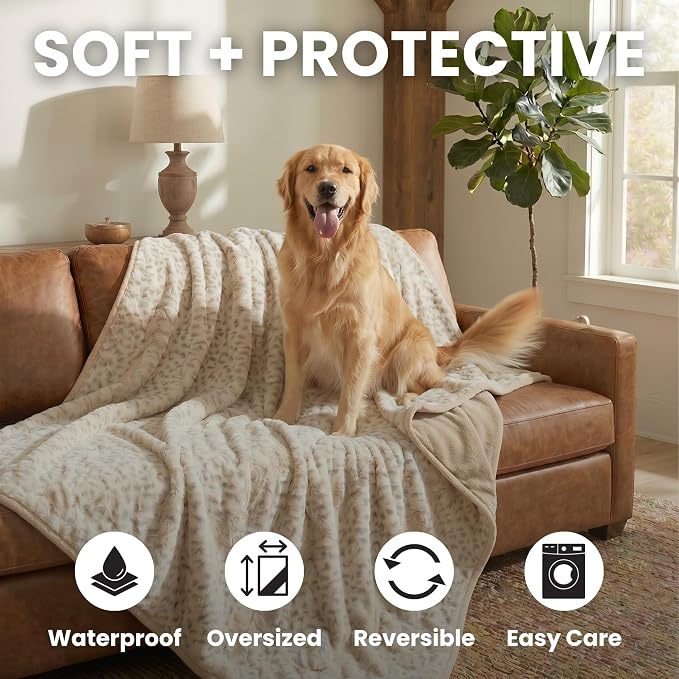 Waterproof Dog Blanket for Cats & Dogs, Washable Couch Cover, Reversible Furniture Protector Blanket, Large Soft Sherpa Fleece, Couch Protector, Pet Throw Blankets, 60" x 70" - Image 2