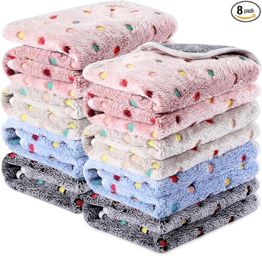 Tudomro 8 Pcs Absorbent Guinea Pig Blankets Washable Small Animal Fleece Bedding Cage Liners Reusable Pet Sleep Mat Pad Cover for Ferret Chinchilla Furniture Protection(Dot,47 x 24 Inch) by Tudomro