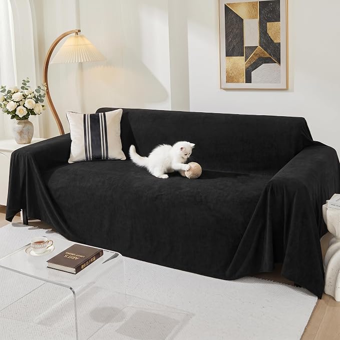 MEETSKY Couch Cover for 2 Cushion Sofa Washable, Cat Scratch Proof Sofa Covers, Furniture Protector Love Seat L Shape Soft Sectional Couch Covers for Dogs Pets, 71" x 102", Black by MEETSKY