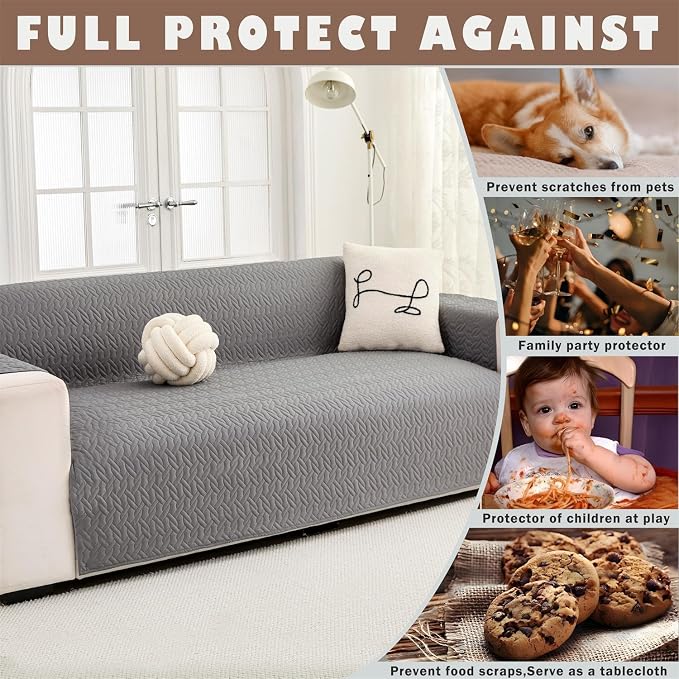 Cmfshape Skidproof Sofa Cover-Geometrical Couch Slipcover with Elastic Straps-Easy Fit Slip Cover-Washable Furniture Protector for Pets and Kids(Sofa66,Grey) - Image 6