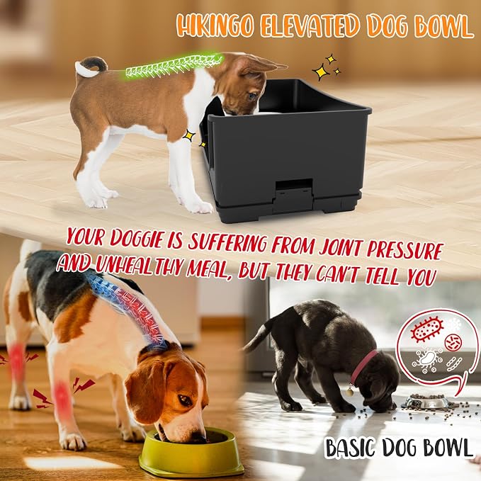 Elevated Dog Bowl Stand Set,Quiet Eating Mess Proof Raised Dog Bowls 2 Stainless Steel Food Bowls,Splash Water Collection Non-Slip Small Cat Feeding Table - Image 4