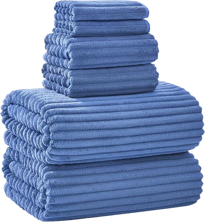 6 Piece Bath Towel Set, 40"x80" Oversized Bath Sheets, Blue | Microfiber, Quick Dry, Highly Absorbent, Towels for Bathroom, 2 Extra Large Bath Towels, 2 Soft Hand Towels, 2 Washcloths by NALIVO