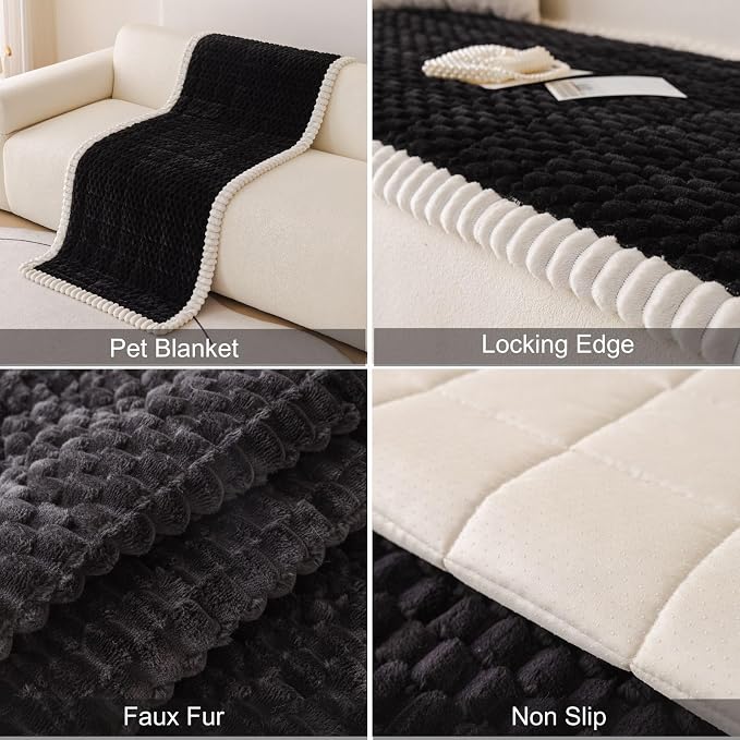 Faux Fur Couch Cover for Dogs Washable, Soft Cozy Non Slip Sectional Sofa Cover, Pet Couch Covers for 3 Cushion Sofa L Shaped, Furniture Protector for Pets Kids(Black,28"x94") - Image 7