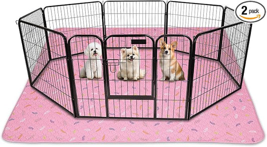 Sunheir Washable Pee Pads for Dogs Extra Large 48" x 60" 2-Pack, Reusable Puppy Pads Pet Training Pads for Dog Playpen Indoor, Waterproof Dog Pee Pads for Puppy Playpen, Whelping Pad - Pink by SUNHEIR