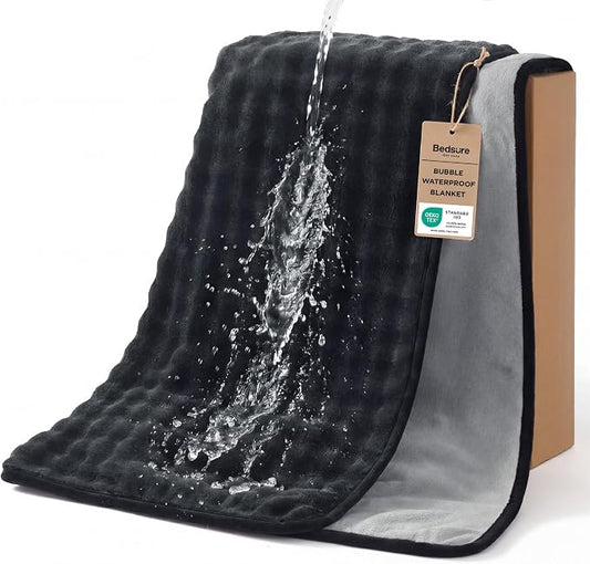 Bedsure Bubble Waterproof Blanket for Couch - Soft Fleece Reversible Dog Blankets for Small Dogs, Waterproof Couch Sofa Cover Bed Protector, Black/Grey, Baby Size 30x40 Inches by BEDSURE