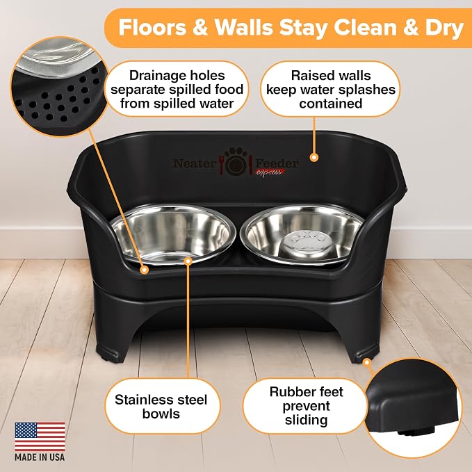 Neater Feeder - Express Model w/ Slow Feed Bowl - Mess-Proof Dog Bowls (M/L, Black) Made in USA – Elevated, No Spill, Non-Tip, Non-Slip, Raised Stainless Steel Food/Water Pet Bowls Aid Digestion - Image 5