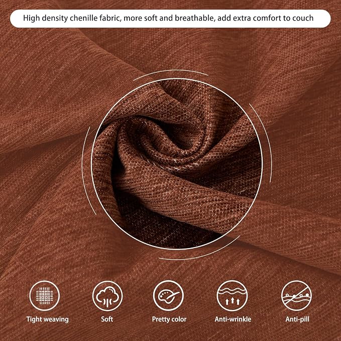 DREAMINGO Sofa Covers Washable Thick Chenille Couch Cover for 3 Cushion Couch Sofa Multi-Use Couch Cover Blanket Modern Pet Furniture Protector Sectional Couch Slipcover 91"x134", Chocolate Brown - Image 4