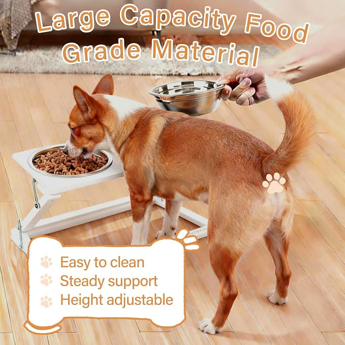 Elevated Dog Bowl, Adjustable Height and Tilt Angle Dog Bowl Stand | Precisely Adjust Height And Tilt Angle, Easy To Clean, Equipped With 2 Stainless Steel Food Bowls, Sturdy And Durable. - Image 6