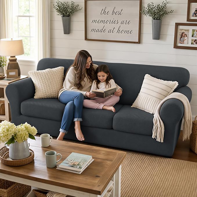 XINEAGE 2026 New 3 Pieces Couch Covers for 2 Cushion Sofa Super Stretch Loveseat Slipcover Pet Dog Universal Slip Cover Anti Slip Love Seat Furniture Protector (Dark Gray, 55"-69") - Image 4