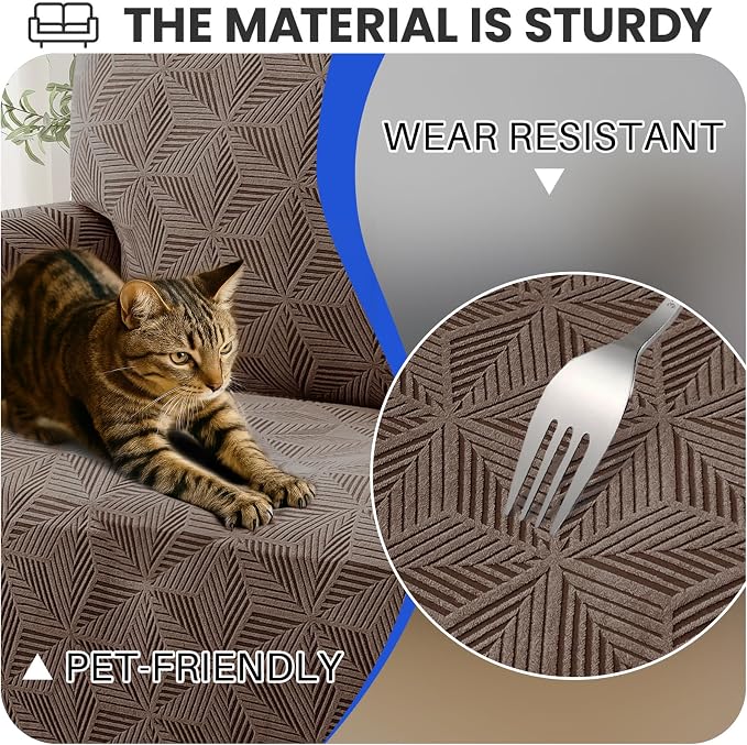 YEMYHOM 1 Piece Stretch Oversized Couch Covers for 4 Seat, Jacquard Extra Large Sofa Cover with Non-Slip Elastic Bottom, Thickened Slipcover Furniture Protector for Dogs Pets (X-Large, Brown） - Image 5