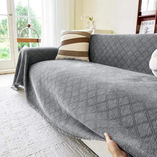 VANJOROY Couch Cover for Dogs Pets, Couch Cover 2 Cushion -Washable Chenille Sofa Cover for Dogs, Pet Friendly Furniture Protector Soft Sofa Slipcovers with Tassel, Dark Grey 71"x 118" by CHOOSEVANJOROYENJOYAMORECOMFORTABLEFEELING