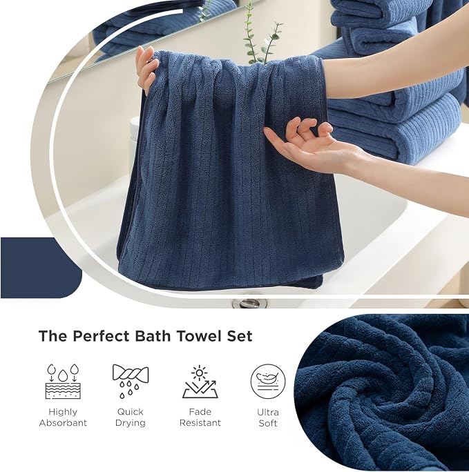 Hailea 18 Piece Family Bath Towel Set Include 6 Bath Towels,6 Hand Towels and 6 Washcloths Soft Bathroom Towel with Hanging Loops,Highly Absorbent Quick Dry Towels Set for Bathroom,Hotel and Spa-Navy - Image 6