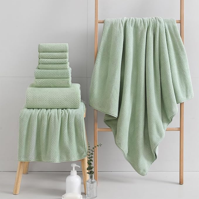 18 Piece Microfiber Bath Towels Set - 6 Bath Sheets,6 Hand Towels And 6 Washcloths,Soft Family Towels,Highly Absorbent Bathroom Towel,Quick Dry Shower Towel Luxury Towels For Hotel Spa Dorm-Green - Image 4