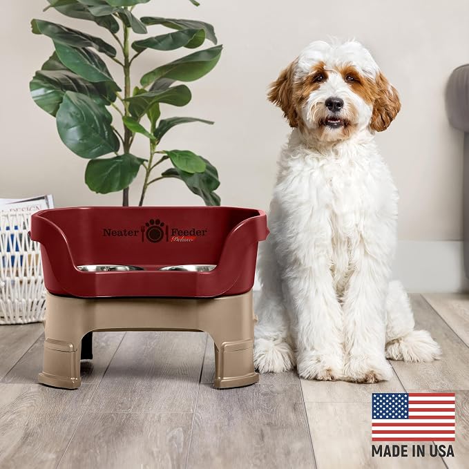 Neater Feeder Deluxe Mess-Proof Elevated Dog Bowls for Medium Dogs (19–40 lbs), 2 Height Adjustable (10” & 12.5”) No-Spill Raised Dog Bowl Stand, Stainless Steel Food Bowl Set, Made in USA, Cranberry - Image 2