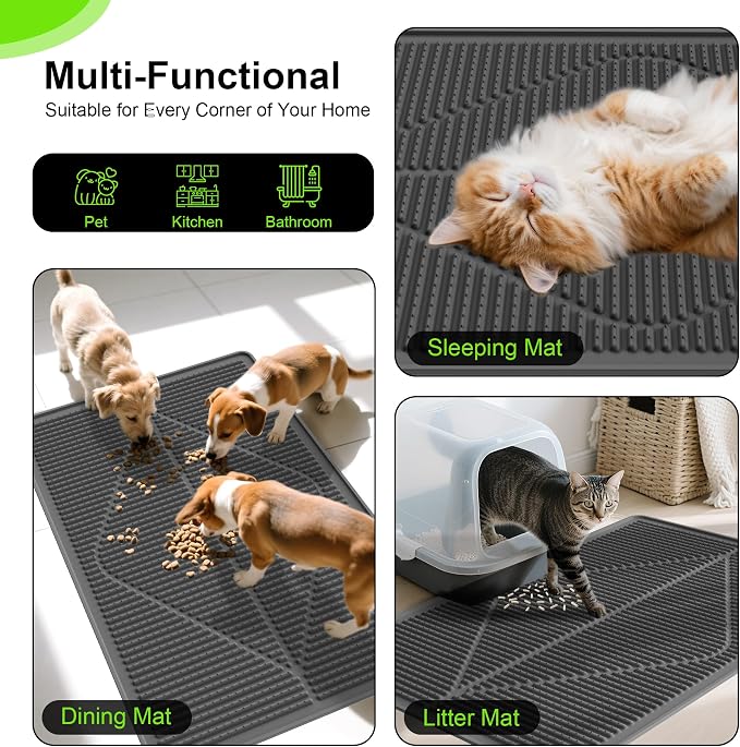 Mofason Silicone Cat Litter Mat XXL, Black Extra Large Litter Matt for Cat | Waterproof 38"x25" kitty litter box mat for floor; extra large pet trapping rug pad mat, cat litter catcher easy clean indoor - Image 5