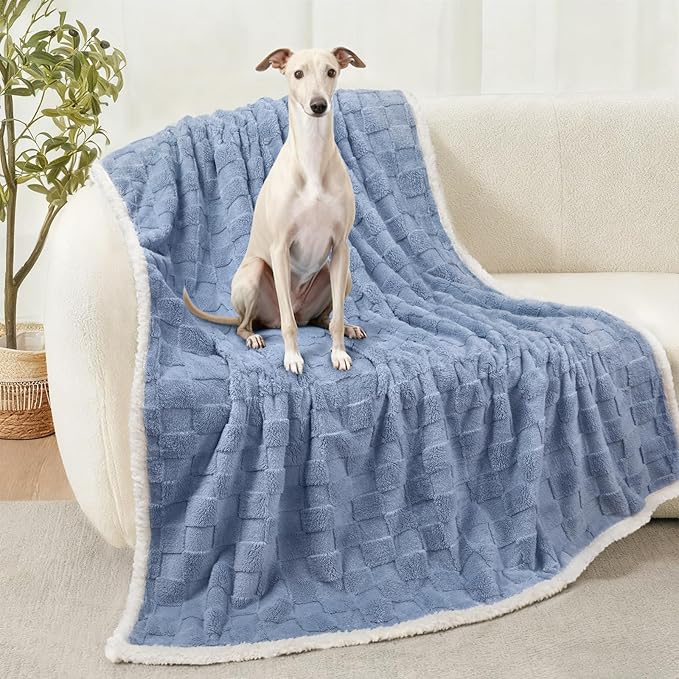 Luciphia Waterproof Dog Blanket, Reversible Fleece & Sherpa, Couch Cover | Soft plush fluffy, washable, puppy, cat, dog bed, crate, car seat, sofa, throw, furniture protector,Blue,Large (65" x 57") by luciphia
