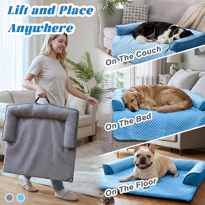 GGIB Cooling Dog Bed Mat with Bolster Pillow Washable Dog Couch Cover Breathable Summer Pet Couch Bed Protector Indoor(Large, Cooling Grey) - Image 7