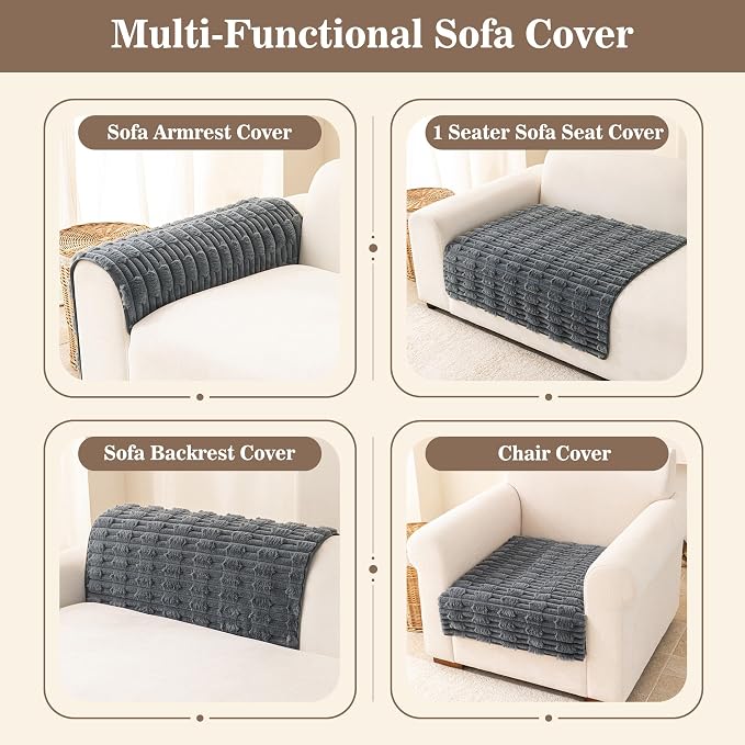 MYSKY HOME Couch Cover for Dogs, Plush Sofa Cover Washable, Chair Cover for Dogs, Couch Arm Cover Pet Friendly, Waterproof Non-Slip Sofa Slipcover Furniture Protector, Dark Grey, 35" x 35" - Image 3