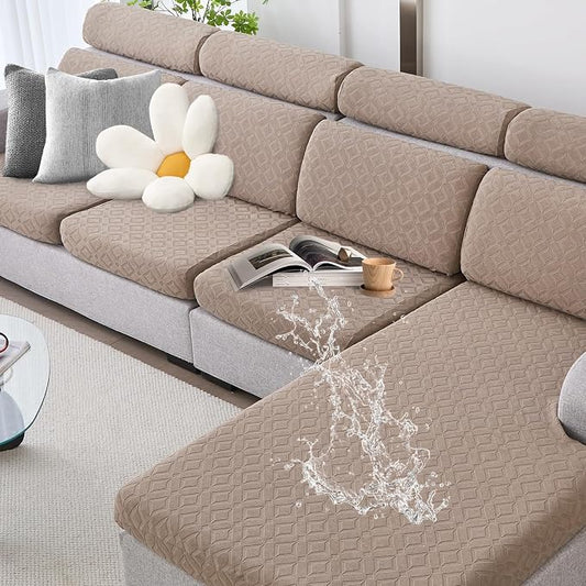 Genina Waterproof Couch Cushion Covers for Sectional Sofa L Shape Cover | Non Slip,Stretch Jacquard Fabric,Pet Hair & Scratch Protection,Easy Installation,Furniture Protector,2 Seater+1 Chaise by Genina