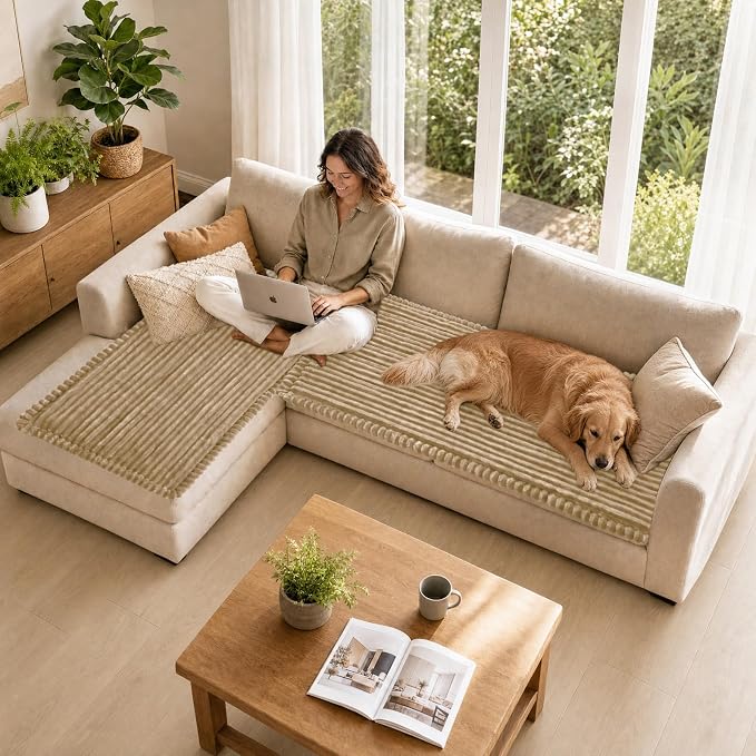 NAISI Pet Couch Covers for Sofa with Thick Filling and Non-Slip Bottom Sectional Sofa Covers Washable Friendly for Pets(2pcs/27.5"x59"+27.5"x70.8",Camel) - Image 2