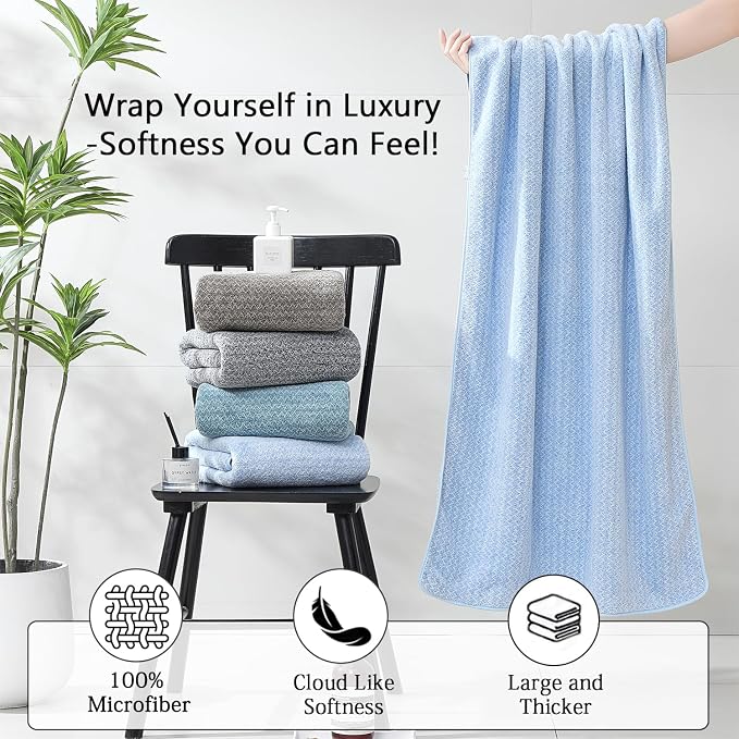 Ycosy 18 Piece Bath Towels Set,100% Microfiber Family Bathroom Towel with Hanging Loops-6 Bath Towels,6 Hand Towels,6 Washcloths,Quick Dry Highly Absorbent Shower Towel for Bathroom,Hotel,Spa-Blue - Image 3