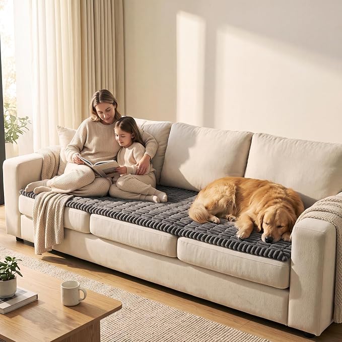 SureFit Couch Covers for Dogs,Non-Slip Washable Pet Friendly Sofa Protector | Non-Slip Paw Print Grip,Sofa Slipcovers for 2 Cushion Couch,Soft Thick Furniture Protector for Sofa Cushions(28" x 60"Gray) - Image 2