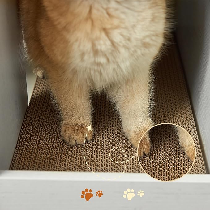 Cat Litter Box Enclosure, 43" Farmhouse Litter Box Furniture with Storage, Lights, Cardboard, Indoor TV Stand Wood Cat House Washroom End Side Table, White - Image 3