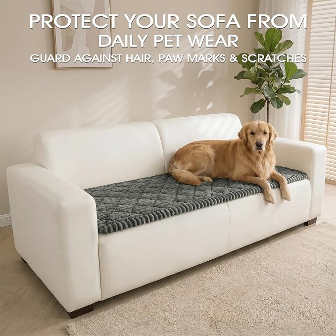 Non-Slip Washable Couch Cover for Dogs, Thick Plush Grid Flannel | 27.6"x82.7", Dark Gray, 0.8" Thick, Rubber Dot Backing, Pet-Friendly Protector for Sofa, Floor, Window Seat, Car or Camping - Image 3