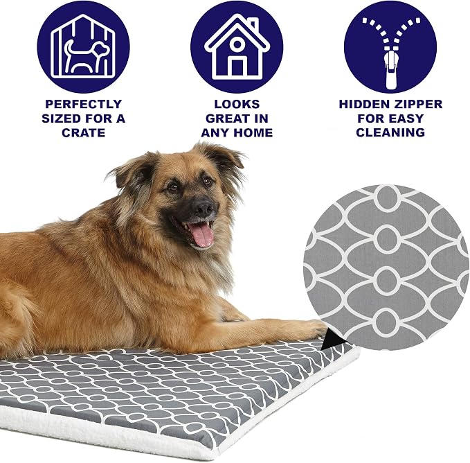 MidWest Homes for Pets Quiet Time Teflon Defender Dog Beds; Pet Beds Designed to Fit Folding Metal Dog Crates, Gray & White Geometric Pattern, 42-Inch - Image 2