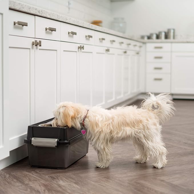 IRIS USA Dog Bowls Elevated with Storage, 9" H Raised Feeding Station with Airtight Food Container Holds Up to 13 lbs, Dog Bowl Stand for Small Dogs, Indoor Pet Feeder, Smoke/Black - Image 8