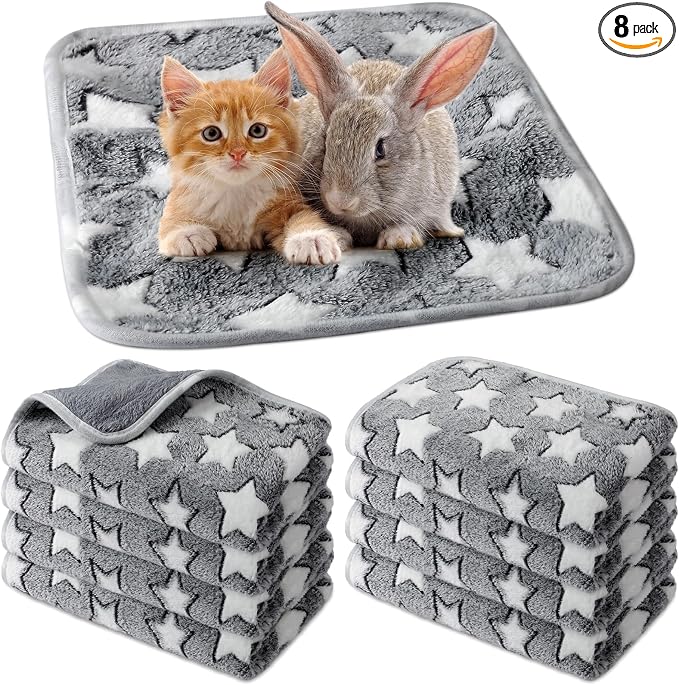 Tudomro 8 Pcs Absorbent Guinea Pig Blankets Washable Small Animal Fleece Bedding Cage Liners Reusable Pet Sleep Mat Pad Cover for Ferret Chinchilla Furniture Protection(Grey Star,12 x 12 Inch) by Tudomro