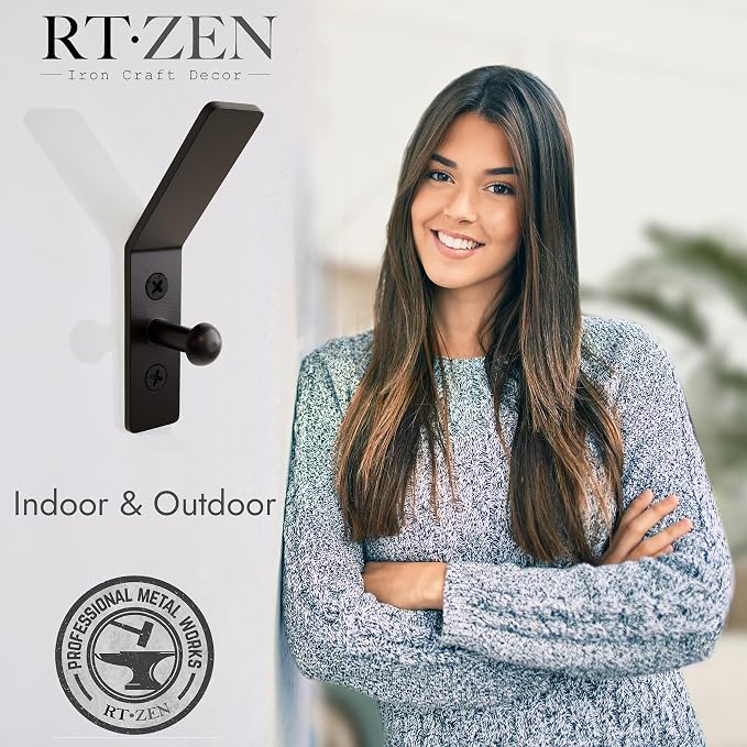 RTZEN Classic Farmhouse Wall Mount Multi-Use Wrought Iron Hook Set (3 Pack) | Decorative Rustic Metal Handcrafted Bathroom, Entreyway Home Decor Hooks Suitable for Coats, Towels, Robe or Hat Hanging - Image 3