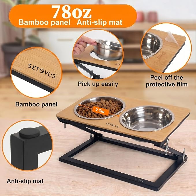 Elevated Dog Bowl, Adjustable Height and Tilt Angle Dog Bowl Stand | Precisely Adjust Height And Tilt Angle, Easy To Clean, Equipped With 2 Stainless Steel Food Bowls, Sturdy And Durable. - Image 2