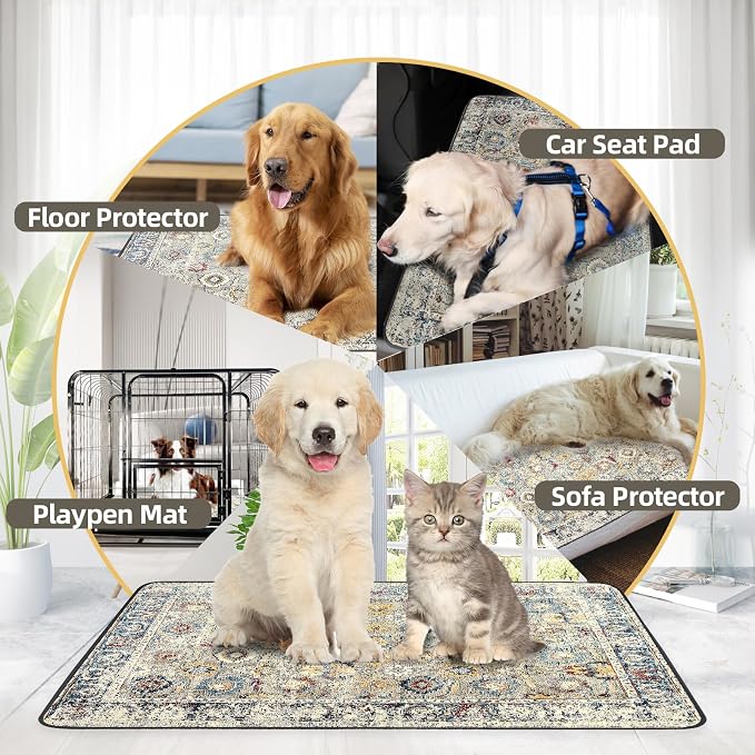 SCLOSE Washable Pee Pad for Dogs, 32" x 24" Reusable Puppy Pads Waterproof Dog Rugs, Super Absorbent, Leakproof, Dog Crate Pad, Playpen Mat, Whelping Pads, Vintage - Image 6