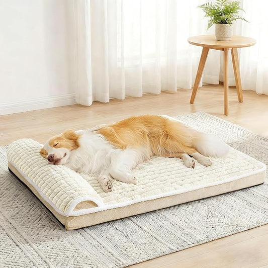 Orthopedic Large Dog Bed Pillow Pet Sofa Bed 36''X24'' Ivory | Egg-Crate Foam Pet Couch Large Sized Dog, Waterproof Removable Washable Cover,Furry Puppy Crate Mat With Nonskid Bottom by Unknown