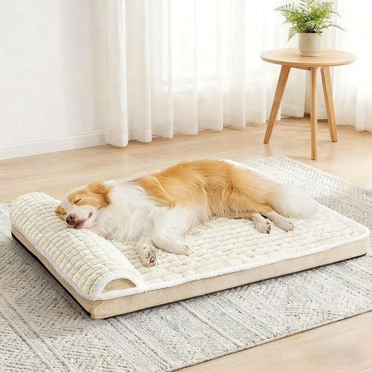 Orthopedic Large Dog Bed Pillow Pet Sofa Bed 56''X40'' Ivory | Egg-Crate Foam Pet Couch Large Sized Dog, Waterproof Removable Washable Cover,Furry Puppy Crate Mat With Nonskid Bottom by Unknown
