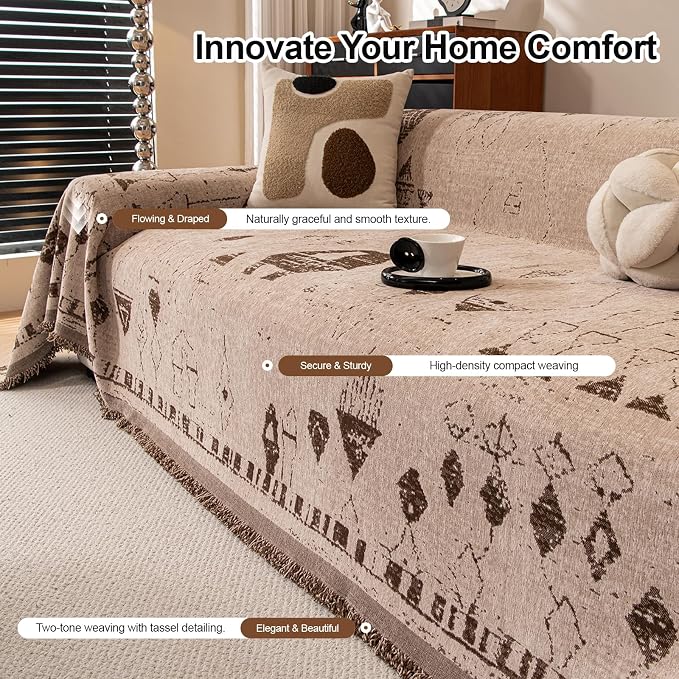 ROOMLIFE Couch Cover Boho Sofa Covers for 3 Cushion Couch Washable | Furniture Protector Sofa Couch Cover for Dogs, Soft Breathable Sofa Slipcover, Couch Throw Blankets with Tassels 71''X134'' - Image 3