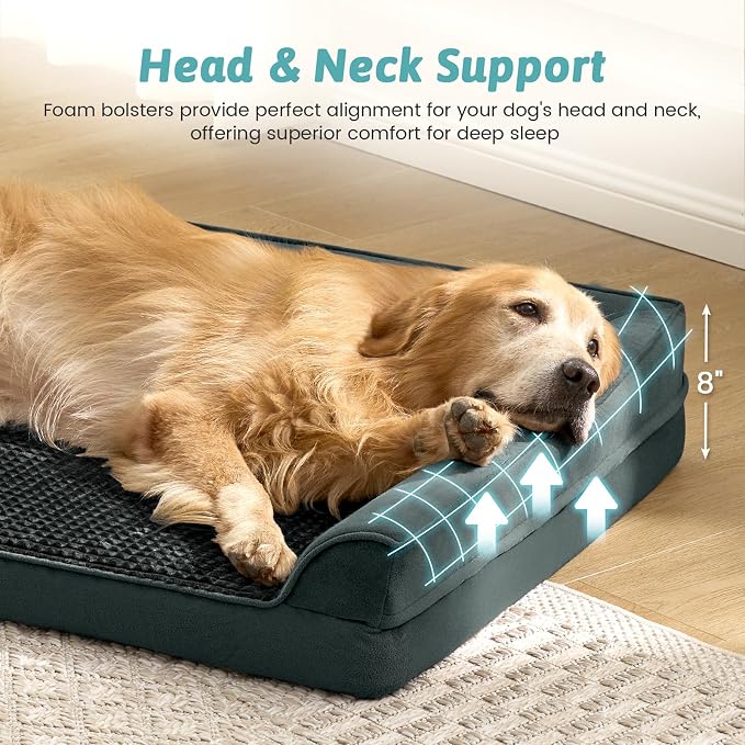 COZY KISS Dog Beds for Extra Large Dog, XXL Bolster Pet Couch with Waterproof Lining, Egg Crate Foam Sofa for Pets Up to 150 lbs, U-Shaped, 48x35x8 inch, Black - Image 2