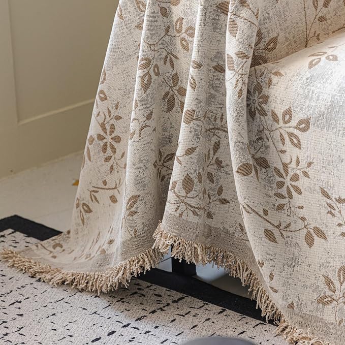 STACYPIK Vintage Botanical Country Flower Sofa Cover Decorative Couch Cover | Beige, Reversible, Couch Protector for Dogs, Chenille, For 2 Cushion Couch/Loveseat Slipcover, Multi-Use Blanket-71X118IN - Image 7